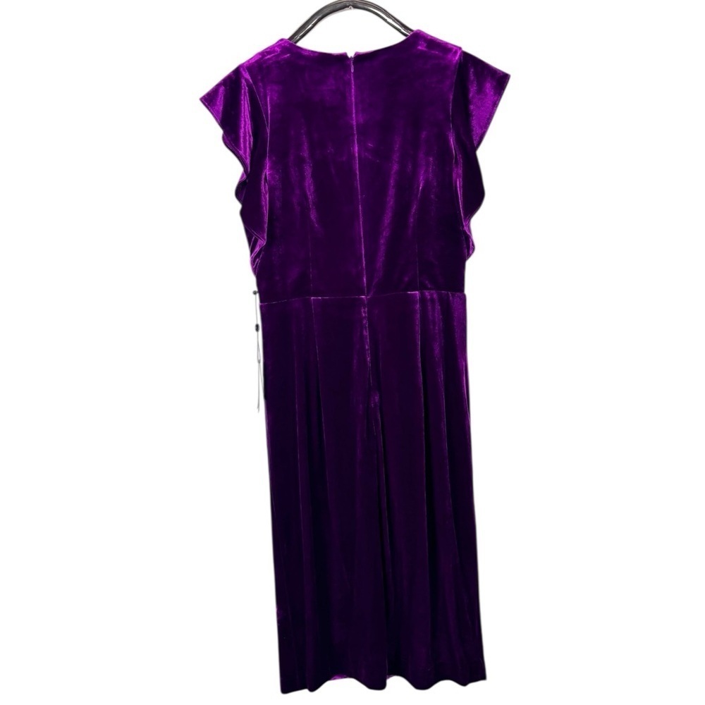 ADRIANNA PAPELL FUCHSIA PINK VELVET SURPLICE MIDI DRESS AP1D105513 - Picture 4 of 14